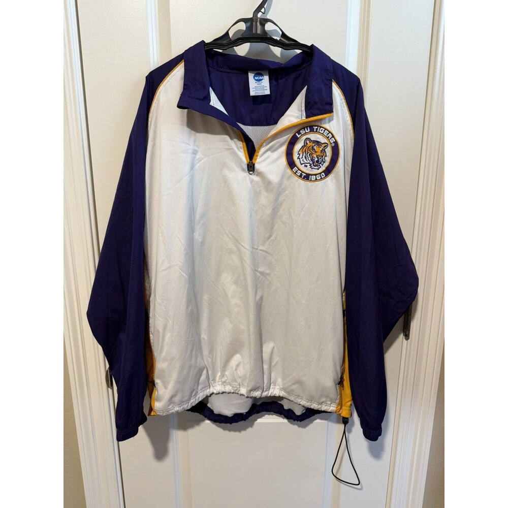 LSU Tigers Windbreaker Jacket Mens XL NCAA By KA Purple White Pullover Vintage